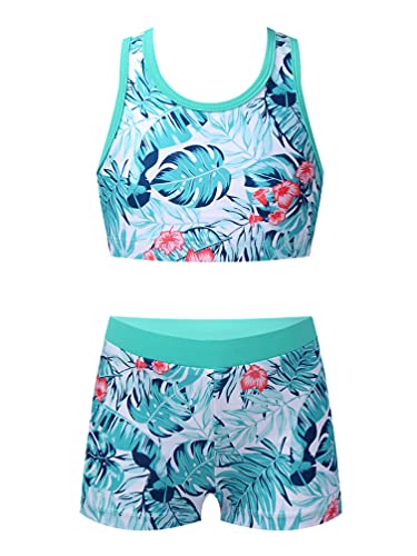 TiaoBug Mädchen Bustier Top und Sport Shorts Kurze Hose im Set Tankini Badeanzug Sportbekleidung gr. 116 128 140 152 164 Turquoise 146-152 von TiaoBug