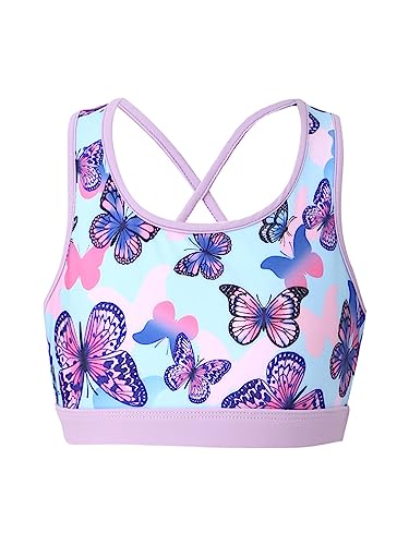 TiaoBug Mädchen Bustier ohne Bügel Büstenhälter Kinder Unterwäsche Bra Sport BH Sporttop mit Glitzer in Rosa, Hellblau, Lila, Rot Schmetterling Lila J 98-104 von TiaoBug