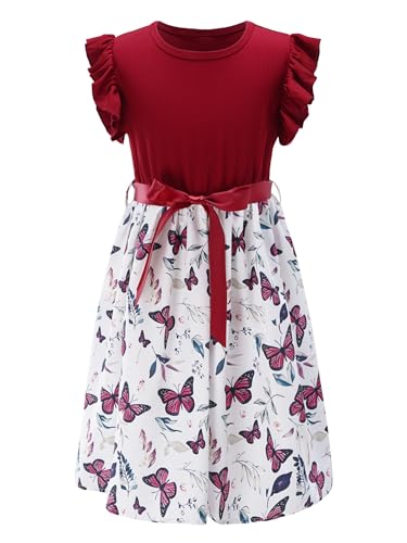 TiaoBug Mädchen Denim Kleid Kurzarm/Ärmellos Blusenkleid Lässig Rock Sommerkleid Kinder Frühling Herbst Freizeitkleider Rot Z 128-134 von TiaoBug
