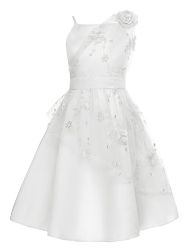 TiaoBug Mädchen Festlich Kinder Prinzessin Kleider Blumenmädchenkleid Brautjunfernkleid Spaghettiträger Partykleid mit Blumen Festkleider Hochzeits Kleidung gr. 110-170 Elfenbein 134-140 von TiaoBug