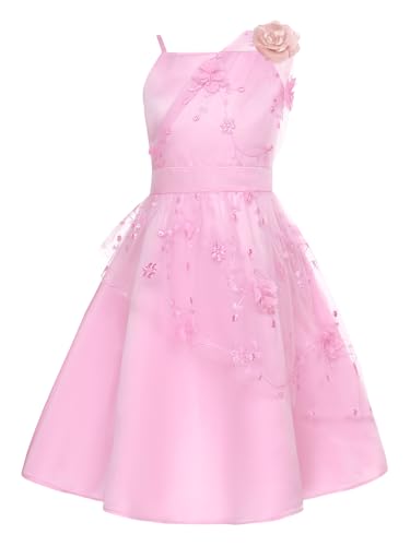 TiaoBug Mädchen Festlich Kinder Prinzessin Kleider Blumenmädchenkleid Brautjunfernkleid Spaghettiträger Partykleid mit Blumen Festkleider Hochzeits Kleidung gr. 110-170 Rosa 158-164 von TiaoBug