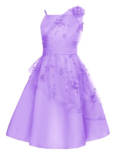 TiaoBug Mädchen Festlich Kinder Prinzessin Kleider Blumenmädchenkleid Brautjunfernkleid Spaghettiträger Partykleid mit Blumen Festkleider Hochzeits Kleidung gr. 110-170 Violett 170 von TiaoBug