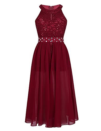 TiaoBug Mädchen Festlich Kleider Elegant Spitzen Cocktailkleid lang Ärmellos Party Ballkleid mit Chiffon Rock Tanzkleid mit Unterhose Schlitz am Vorne gr. 104-176 Burgundy 164 TiaoBug Mädchen Festlich Kleider Elegant Spitzen Cocktailkleid lang Ärmellos Party Ballkleid mit Chiffon Rock Tanzkleid mit Unterhose Schlitz am Vorne gr. 104-176 Burgundy 164 von TiaoBug