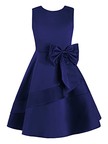 TiaoBug Mädchen Festlich Kleider Kinder Prinzessin Hochzeits Blumenmädchenkleid Brautjunfernkleid Ärmellos Sommer Partykleid Festkleider gr. 92-164 Dunkelblau Einfarbig 158-164 von TiaoBug