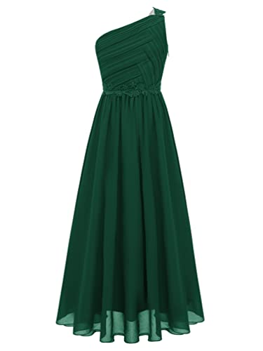 TiaoBug Mädchen Festlich Kleider lang Hochzeits Brautjungfern Blumenmädchenkleid EIN-Schulter Chiffon Partykleid Abschlussball Cocktailkleid Prom Abendkleid gr.110-176 Grün F 134-140 von TiaoBug