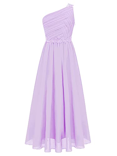 TiaoBug Mädchen Festlich Kleider lang Hochzeits Brautjungfern Blumenmädchenkleid EIN-Schulter Chiffon Partykleid Abschlussball Cocktailkleid Prom Abendkleid gr.110-176 Violett F 146-152 von TiaoBug