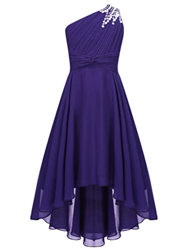 TiaoBug Mädchen Festlich Kleider lang Hochzeits Brautjungfern Blumenmädchenkleid EIN-Schulter Chiffon Partykleid Abschlussball Cocktailkleid Prom Abendkleid gr.110-176 Violett I 146-152 von TiaoBug