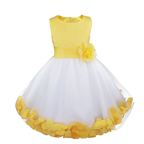 TiaoBug Mädchen Festliche Kinder Kleider Blumenkinder Kleid Festkleid Hochzeits Kommunionkleid Prinzessin Kleid Taufkleidung gr 92-164 Gelb 116 von TiaoBug