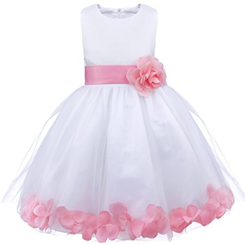 TiaoBug Mädchen Festliche Kinder Kleider Blumenkinder Kleid Festkleid Hochzeits Kommunionkleid Prinzessin Kleid Taufkleidung gr 92-164 Hell Rosa 104 von TiaoBug