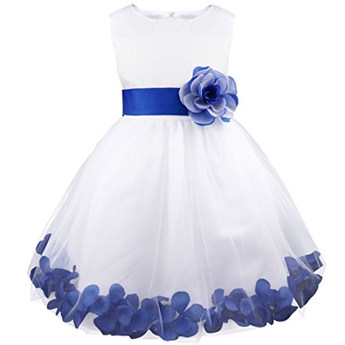 TiaoBug Mädchen Festliche Kinder Kleider Blumenkinder Kleid Festkleid Hochzeits Kommunionkleid Prinzessin Kleid Taufkleidung gr 92-164 Marineblau 116 von TiaoBug