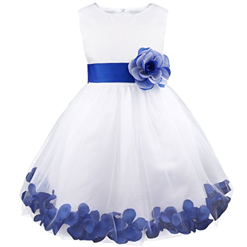 TiaoBug Mädchen Festliche Kinder Kleider Blumenkinder Kleid Festkleid Hochzeits Kommunionkleid Prinzessin Kleid Taufkleidung gr 92-164 Marineblau 128 von TiaoBug