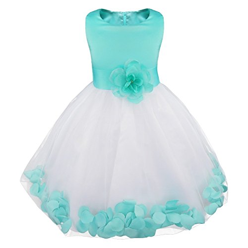 TiaoBug Mädchen Festliche Kinder Kleider Blumenkinder Kleid Festkleid Hochzeits Kommunionkleid Prinzessin Kleid Taufkleidung gr 92-164 Türkis 128 von TiaoBug