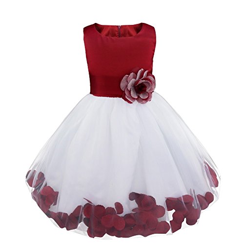 TiaoBug Mädchen Festliche Kinder Kleider Blumenkinder Kleid Festkleid Hochzeits Kommunionkleid Prinzessin Kleid Taufkleidung gr 92-164 Weinrot 104 von TiaoBug