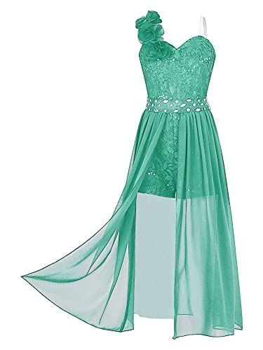 TiaoBug Mädchen Festliches Kleid EIN-Schulter Chiffon Blumenmädchenkleid Sommer Partykleid Ausgestellt Rock Hochzeit Festzug Outfits Gr.98-164 E Mint Grün 134-140 von TiaoBug