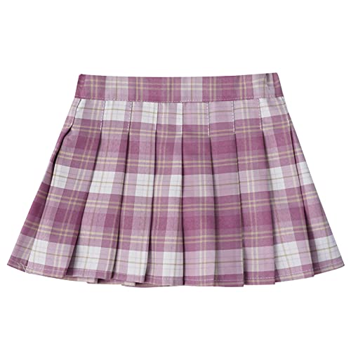 TiaoBug Mädchen Gefalteter Karierter Rock mit versteckter Unterhose Minirock Basic solid Faltenrock für Schule Freizeit Outfits 4-12 Jahre Rosa B 146-152 von TiaoBug