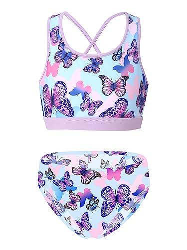 TiaoBug Mädchen Hawaii Bikini Set Bustier Top und Bikinihose Sommer Bademode mit 3D Druck Strandkleidung gr. 92-152 Schmetterling G 122-128 von TiaoBug