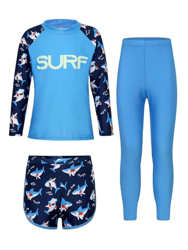 TiaoBug Mädchen Jungen Bade Set Ganzkörper Badeanzug aus Rashguard Langarmshirt + Badehose + Lange Hose zum Schwimmen UV Schutz Schnelltrockende Strandmode Blau 110-116 von TiaoBug