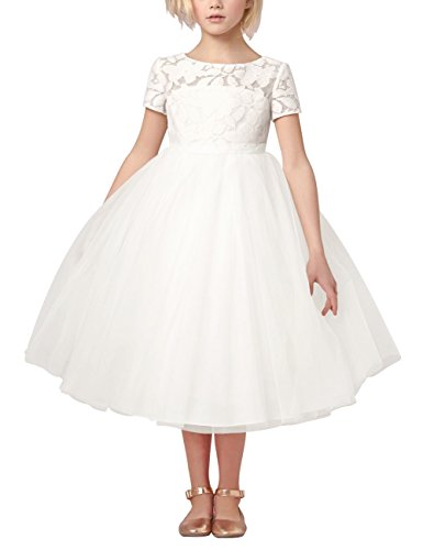 TiaoBug Mädchen Kinder Kleid Tüll Schichten Hochzeit Festzug Kleidung Blumenmädchen Kleider Festlich 92-140 Weiß 116 von TiaoBug