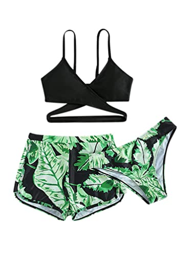 TiaoBug Mädchen Kinder Tankini Bikini Set Sport Badeanzug Zweiteiler Bademode Leopardenmuster Top und Kurze Hose Shorts Turnanzug Tanz Gymnastik Bade Bekleidung 116-164 Grün J 146 von TiaoBug