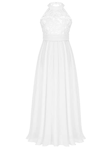 TiaoBug Mädchen Kleid Kinder festlich Spitzen langes Kleid Hochzeit Partykleid Blumenmädchenkleid 104 116 128 140 152 164 176 Weiß J 176 von TiaoBug