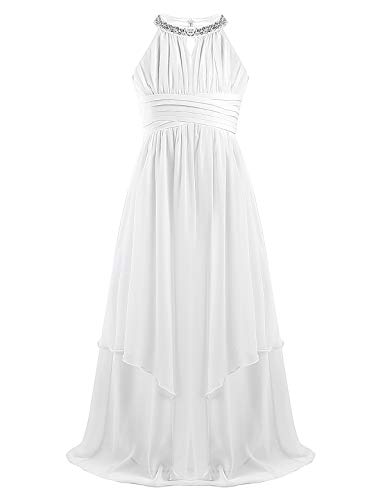 TiaoBug Mädchen Kleid Kinder festlich Spitzen langes Kleid Hochzeit Partykleid Blumenmädchenkleid 104 116 128 140 152 164 Ivory C 152 von TiaoBug