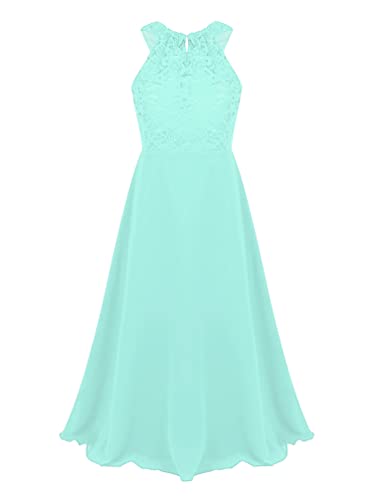 TiaoBug Mädchen Kleid Kinder festlich Spitzen langes Kleid Hochzeit Partykleid Blumenmädchenkleid 104 116 128 140 152 164 Mint Grün B 128 von TiaoBug