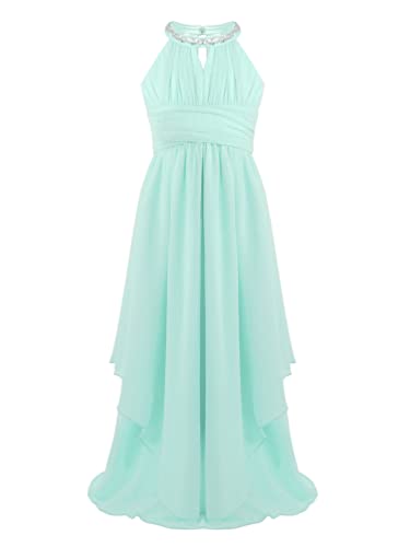 TiaoBug Mädchen Kleid Kinder festlich Spitzen langes Kleid Hochzeit Partykleid Blumenmädchenkleid 104 116 128 140 152 164 Mint Grün C 152 von TiaoBug