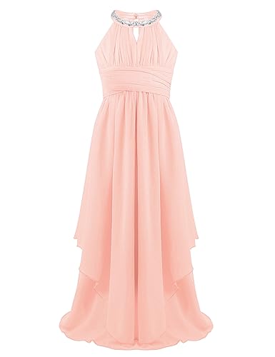 TiaoBug Mädchen Kleid Kinder festlich Spitzen langes Kleid Hochzeit Partykleid Blumenmädchenkleid 104 116 128 140 152 164 Rosa C 140 von TiaoBug