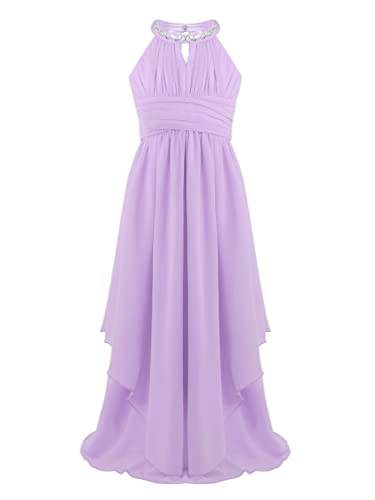 TiaoBug Mädchen Kleid Kinder festlich Spitzen langes Kleid Hochzeit Partykleid Blumenmädchenkleid 104 116 128 140 152 164 Violett CX 140 von TiaoBug