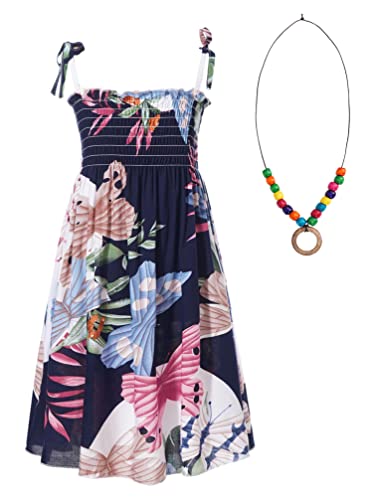 TiaoBug Mädchen Kleider Spaghettiträger Sommerkleid Hohe Taille Strandkleid mit/ohne Halskette Prinzessin Partykleid Festkleid gr.110-152 Schmetterling F 128-134/8-9 Jahre von TiaoBug