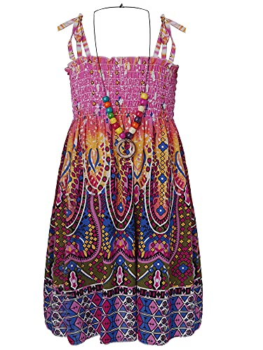 TiaoBug Mädchen Kleider Spaghettiträger Sommerkleid Hohe Taille Strandkleid mit/ohne Halskette Prinzessin Partykleid Festkleid gr.110-152 Violett 140-152 von TiaoBug