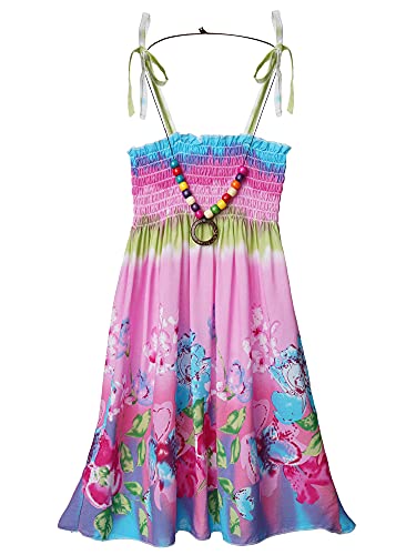 TiaoBug Mädchen Kleider Spaghettiträger Sommerkleid Hohe Taille Strandkleid mit/ohne Halskette Prinzessin Partykleid Festkleid gr.110-152 Rosa 122-128 von TiaoBug