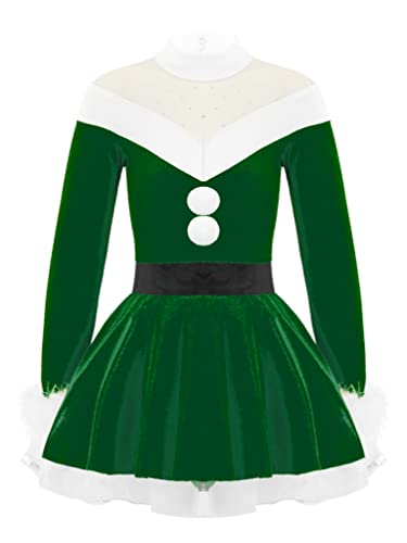 TiaoBug Mädchen Langarm Weihnachtskleider Samt Partykleid mit/ohne Kapuze Rentier Haarreifen Prinzessin Winterkleid Xmas Fastnacht Outfits Grün C 146-152 von TiaoBug