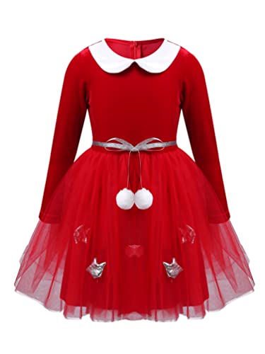 TiaoBug Mädchen Langarm Weihnachtskleider Samt Partykleid mit/ohne Kapuze Rentier Haarreifen Prinzessin Winterkleid Xmas Fastnacht Outfits Rot Tutu 98-104 von TiaoBug