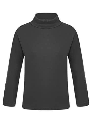 TiaoBug Mädchen Langarmshirts Basic Einfarbig Rollkragenpullover mit Wellensaum Dünne Unterhemd Tops Schwarz B 158-164 von TiaoBug