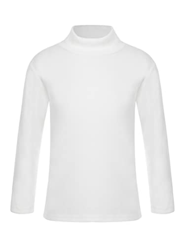 TiaoBug Mädchen Langarmshirts Basic Einfarbig Rollkragenpullover mit Wellensaum Dünne Unterhemd Tops Weiß B 158-164 von TiaoBug