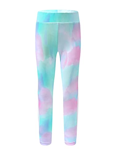 TiaoBug Mädchen Lange Hose Sport Leggings Sporthose Tanzhose Laufen Tights Stretch Drucken Freizeithose Kinder Pants Bunt mit Motiv Blau Batik 110-116 von TiaoBug