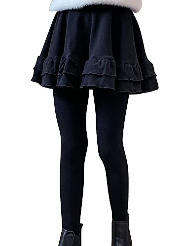 TiaoBug Mädchen Leggings mit Tutu Kariert/Einfarbig Rock Baumwolle Strumpfhose ohne Fuß Herbst Winter Hose Schwarz B 146-152 von TiaoBug