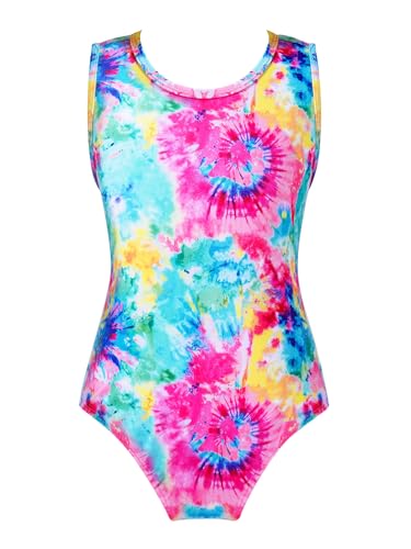TiaoBug Mädchen Meerjungfrau Badeanzug Bikini Schwimmanzug EIN-Schulter mit Rüschen Kinder Bademode Beachwear 98 104 110 116 122 128 134 140 146 152 158 164 176 Batik Blumen 134-140 von TiaoBug