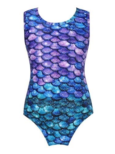 TiaoBug Mädchen Meerjungfrau Badeanzug Bikini Schwimmanzug EIN-Schulter mit Rüschen Kinder Bademode Beachwear 98 104 110 116 122 128 134 140 146 152 158 164 176 Blau Fisch D 134-140 von TiaoBug