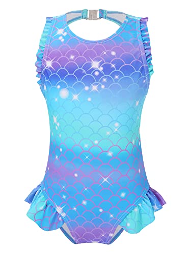 TiaoBug Mädchen Meerjungfrau Badeanzug Schwimmanzug mit Rüschen Kinder Bademode Beachwear 98 104 110 116 122 128 134 140 146 152 Blau R 98-104/3-4 Jahre von TiaoBug