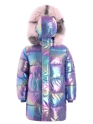 TiaoBug Mädchen Metallic Steppjacke Glänzend Hooded Winterjacke mit Reisverschluss Langarm Parka Jacke Farbverlauf Jacket Outwear Violett 146-152 von TiaoBug
