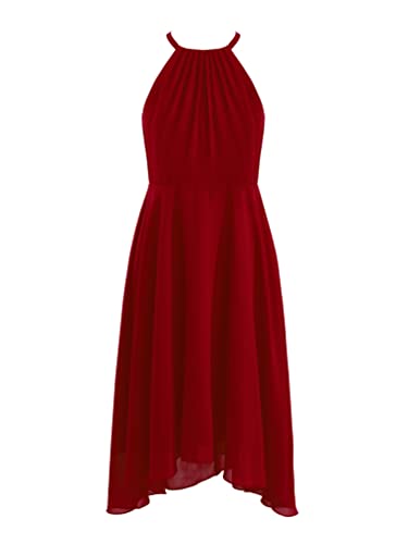 TiaoBug Mädchen Neckholder Kleid Festlich Brautjungfern Kleider Hochzeit Party Festzug Kleidung für Blumenmädchen 104 110 116 128 140 152 164 Dunkelrot D 158-164 von TiaoBug