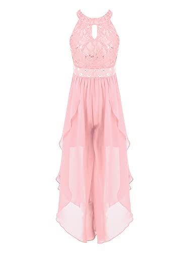 TiaoBug Mädchen Spitzen Jumpsuit Kleider Festlich Elegant Hochzeit Blumenkinder Kleider Ärmellos Partykleid A Linie Sommerkleid Festkleider Rosa D 176 von TiaoBug