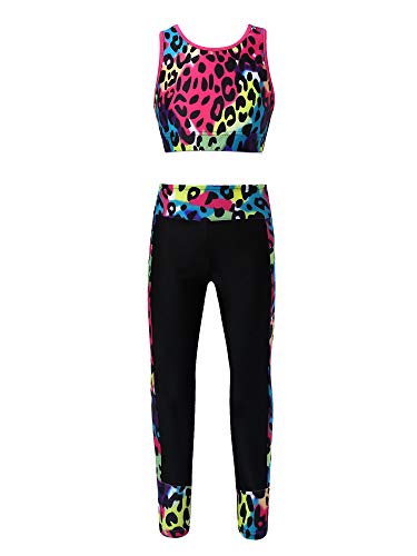 TiaoBug Mädchen Sport BH Jogginghose Sport Leggings Yoga Hose Trainingshose Sport Bustier ohne Bügel Yoga Fitness Training Bekleidung Set Leopard 122-128 von TiaoBug