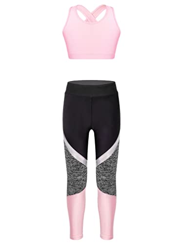 TiaoBug Mädchen Sport BH Jogginghose Sport Leggings Yoga Hose Trainingshose Sport Bustier ohne Bügel Yoga Fitness Training Bekleidung Set Rosa D 122-128 von TiaoBug