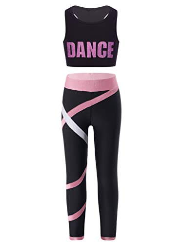 TiaoBug Mädchen Sport BH Jogginghose Sport Leggings Yoga Hose Trainingshose Sport Bustier ohne Bügel Yoga Fitness Training Bekleidung Set Rosa Shirt 158-164 von TiaoBug