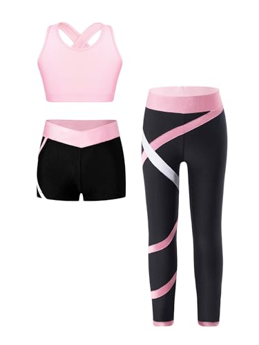 TiaoBug Mädchen Sport BH Jogginghose Sport Leggings Yoga Hose Trainingshose Sport Bustier ohne Bügel Yoga Fitness Training Bekleidung Set Rosa ZC 134-140 von TiaoBug