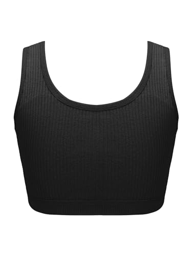 TiaoBug Mädchen Sport BH Yoga Bra Tanz Ballett Unterwäsche Basic Einfarbig Bustier Top Fitness Joggings Laufen Oberteil Schwarz I 122-128 von TiaoBug