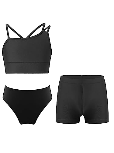 TiaoBug Mädchen Sport Bikini Tankini Set Crop Top Bustier Oberteil und Bikinislip Badehose mit Streifen Sonnenschutz Zweiteilige Badebekleidung Beachwear Schwarz G 122-128 von TiaoBug